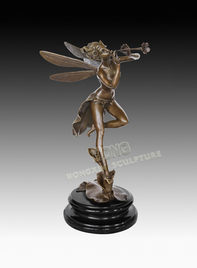 铜雕精灵仙子吹笛工艺品桌面摆件