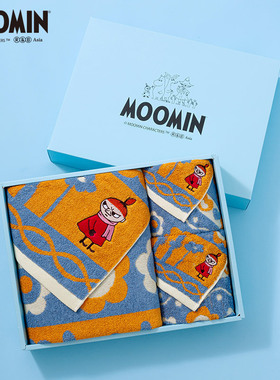 夕才儿美术馆姆明MOOMIN纯棉高档毛巾浴巾礼盒三件套节日送人礼品