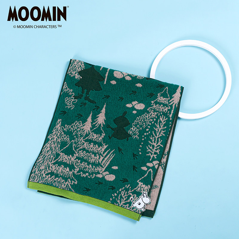 夕才儿美术馆 MOOMIN姆明森林探险双面毛圈纯棉毛巾吸水成人面巾