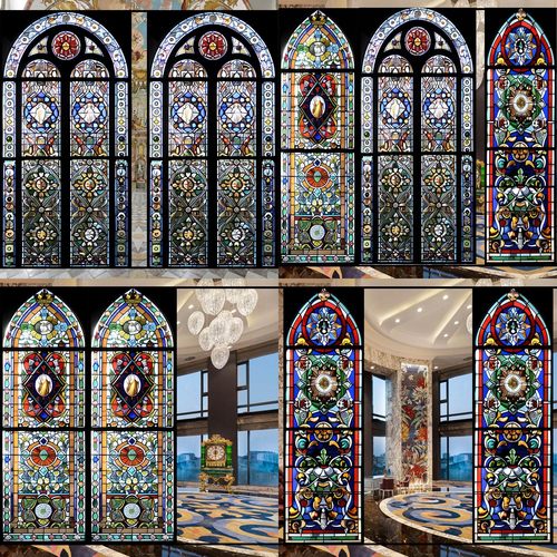 欧式复古玻璃贴定做仿彩绘膜艺术窗花纸磨砂膜卫生间窗户遮挡透光