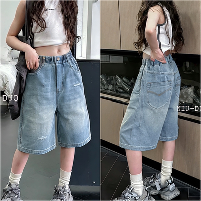 牛哆哆童装2026夏款男女童韩版百搭小破洞休闲百搭牛仔中裤87896