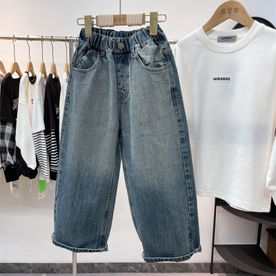 啦芙莱2025秋款男童女童宽松直筒阔腿休闲长裤子中大童牛仔裤3186