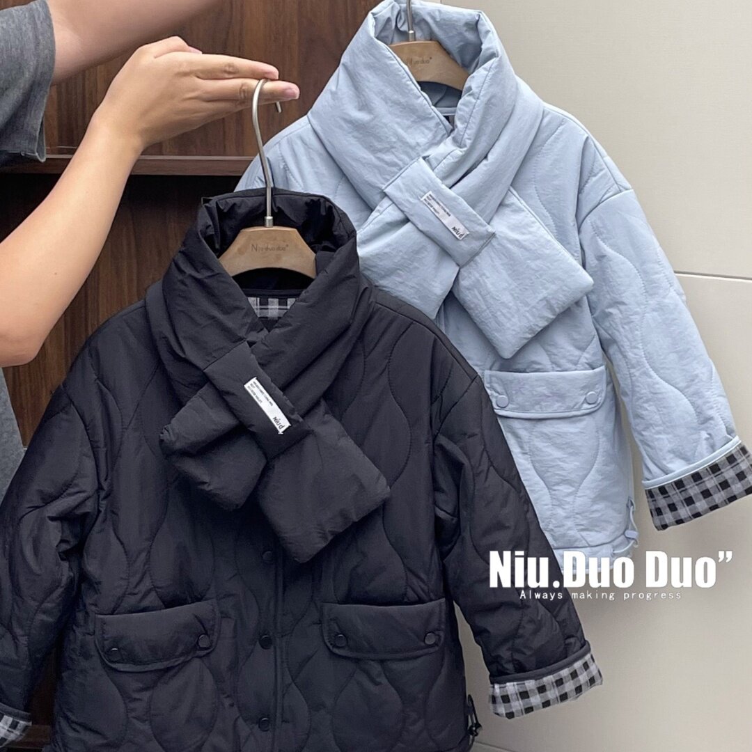 牛哆哆童装2025冬韩版女童双面穿格子拼接外套薄棉保暖棉服39532