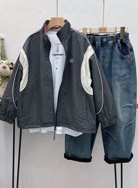 啦芙莱童装2026秋冬款男童女童立领加绒格子夹克棉服保暖外套3610
