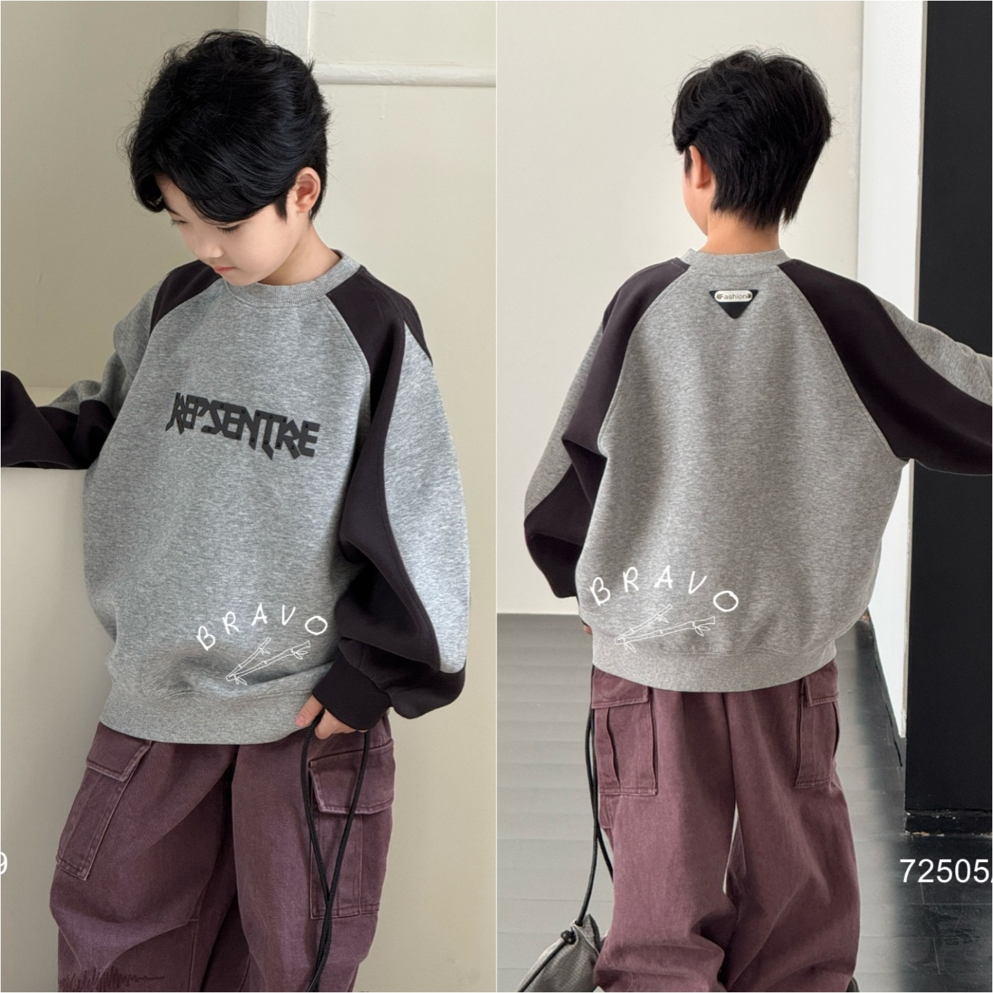 美式撞色插肩袖圆领卫衣外套