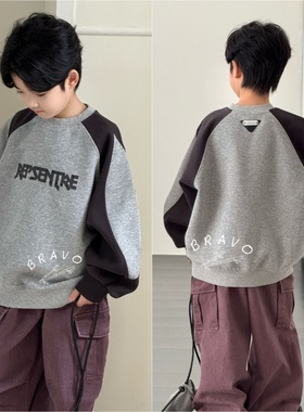 布芮欧2025秋款男童女童美式插肩袖圆领卫衣中大童上衣外套72505