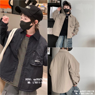 男女童宽松版 新款 夹棉衬衣外套中大童夹克3527 2024冬季 大E小e童装