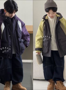 布芮欧童装2025冬款男童女童撞色棉服中大童加棉冲锋衣外套77035