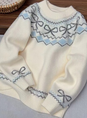 牛哆哆童装2025冬款女童韩版保暖软糯提花水貂绒套头针织衫15363