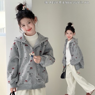 大E小e童装 女童洋气满印小狗拉链加绒保暖卫衣外套25228 2025冬款