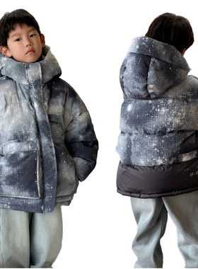 啦芙莱2024冬款男童女童时尚潮流连帽星空印花羽绒服保暖外套3937