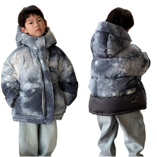 啦芙莱2024冬款 潮流连帽星空印花羽绒服保暖外套3937 男童女童时尚