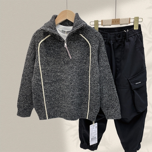 啦芙莱2025秋冬男童女童半拉链立领针织毛衣儿童慵懒风外套潮3316