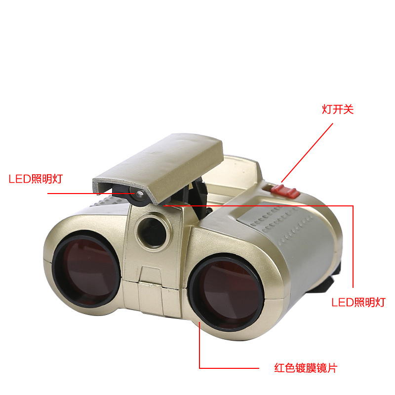 厂家销售户外儿童夜视仪4X30双筒望远镜带灯调焦望远镜跨境热卖