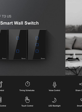 Sonoff T3US2C 2开智能wifi触摸RF墙壁开关 Alexa语音控制 美规