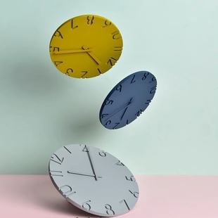 跨境外贸 水泥质感北欧彩色真立体数字挂钟创意时钟简约大气挂表