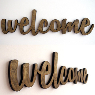 复古田园欢迎光临welcome英文字母实木立体墙贴壁饰摆件组合字贴