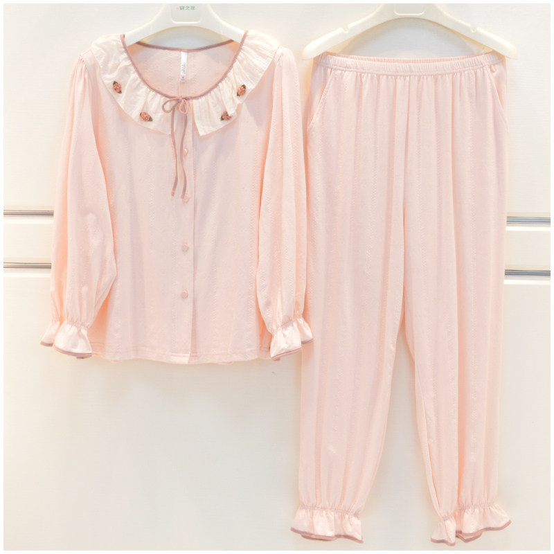 安之伴妮可雅睡衣春夏新款女士针织棉甜美淑女长袖可爱学生家居服