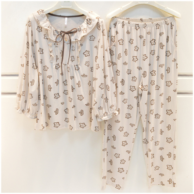 安之伴妮可雅睡衣春夏季女士时尚莫代尔棉个性长袖薄款甜美家居服