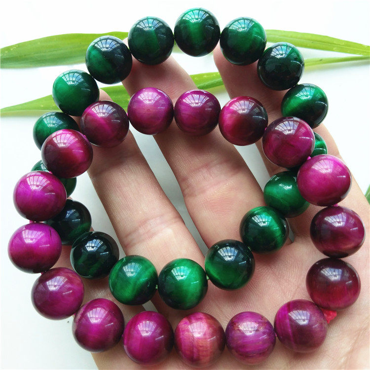 保真天然绿玫红虎眼石手链男女情侣木变石猫眼闪电纹手串6/8/12mm