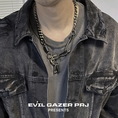 EVIL GAZER朋克摇滚古巴钛钢vintage项链吊坠复古做旧合金裤链