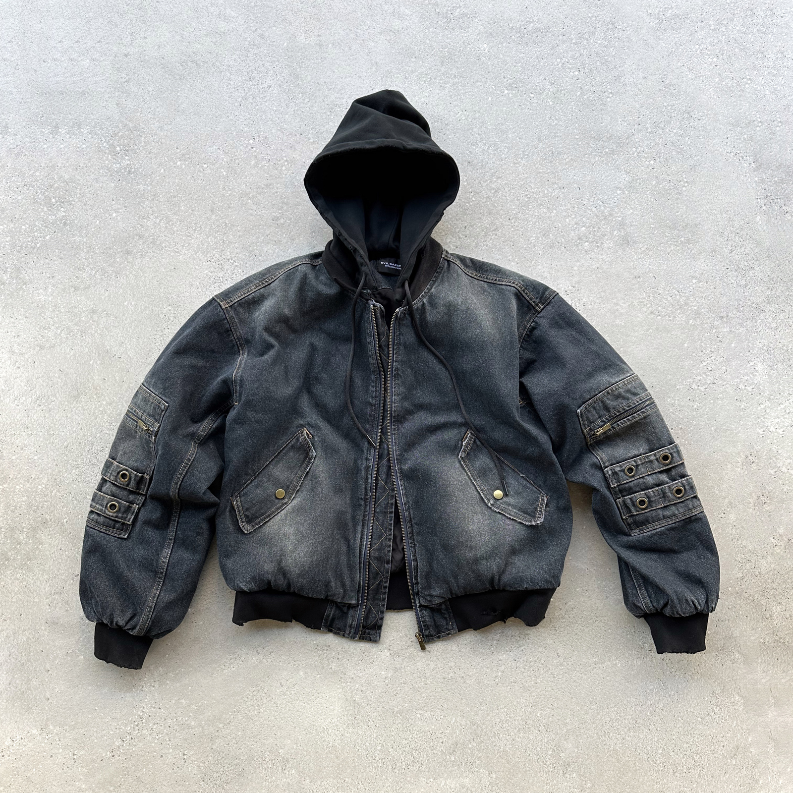 EVILGAZER 复古archive洗水牛仔棉衣外套秋冬短款飞行服BOMBER