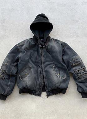 EVILGAZER 复古archive洗水牛仔棉衣外套秋冬短款飞行服BOMBER