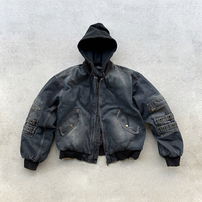 EVILGAZER 复古archive洗水牛仔棉衣外套秋冬短款飞行服BOMBER