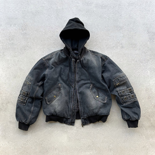 EVILGAZER 复古archive洗水牛仔棉衣外套秋冬短款飞行服BOMBER