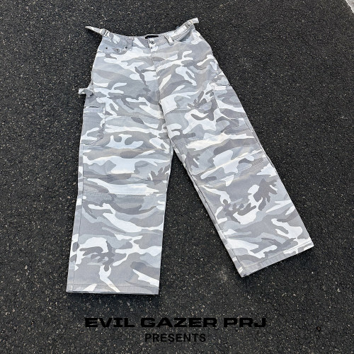 EVIL GAZER巴黎风格街头阔腿工装裤baggy廓形宽松灰白色迷彩长裤