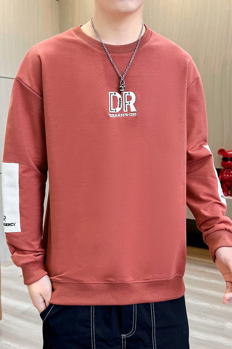 长袖卫衣男t恤男大码圆领套头刺绣宽松休闲精工艺模特红色9759P40,男装卫衣,星座1207