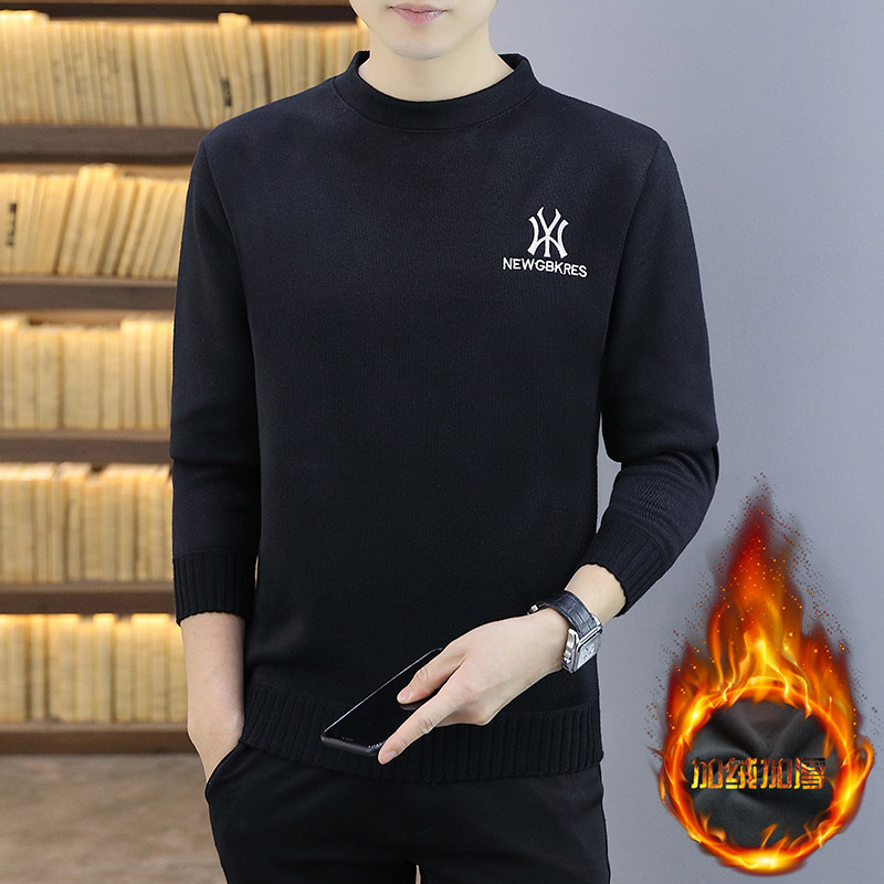 冬季打底一体加绒毛衣加厚保暖卫衣圆领套头毛衫韩版NY黑M9010P43,男装针织衫/毛衣,星座1207