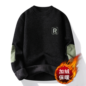 一体绒奥利绒双面加厚针织毛衫衣美式打底卫衣宽松套头黑9265P30图片