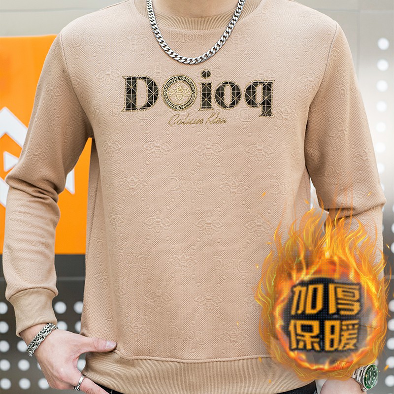 冬季长袖男欧版大码卫衣套头高定立体印花圆脸品牌白9738加绒P50,男装卫衣,星座1207