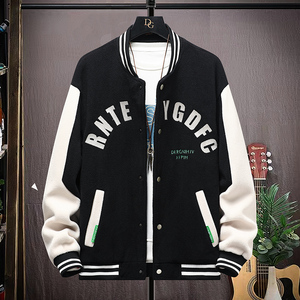 高质量直播颗粒绒拼接日系棒球服男夹克外套风衣棉服黑色9825P75