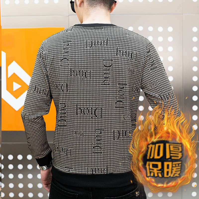 冬季长袖男简欧版大码卫衣套头加绒加厚印花圆脸杏色9699加绒P50,男装卫衣,星座1207