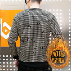 冬季长袖男简欧版大码卫衣套头加绒加厚印花圆脸杏色9699加绒P50图片