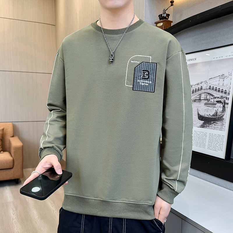 长袖卫衣男t恤男大码圆领套头刺绣宽松休闲店主风落肩款灰9756P40,男装卫衣,星座1207
