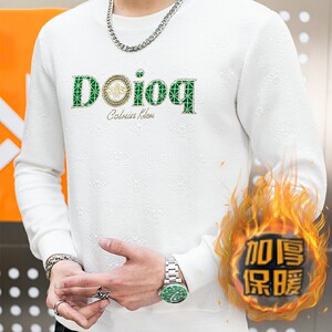 冬季长袖男欧版大码卫衣套头高定立体印花圆脸品牌黑9738加绒P50图片