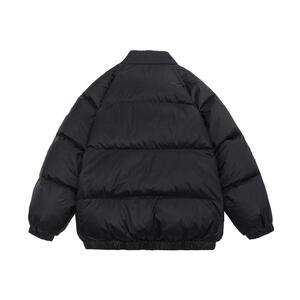 得物可二开新标鸭绒中性潮牌阔版袋口印花立领羽绒服黑9171P280,无领阔版大衣怎么搭配图片