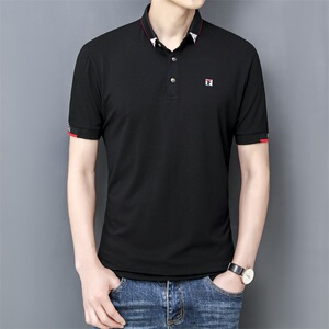 夏季棉短袖Polo衫领三角t恤男修身百搭时尚精神商务绅士黑9577P40图片
