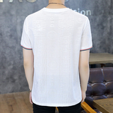 短袖大码商务冰丝清凉休闲五分袖卫衣套头日系圆领模特白8555P32，男装T恤，星座1207