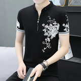 夏季全短袖拉链POLO衫男衬衫领翻领T恤抖音商务韩版休闲白8526P27，男装Polo衫，星座1207