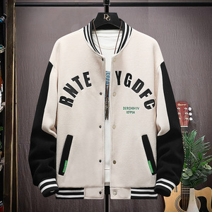 高质量直播颗粒绒拼接日系棒球服男夹克外套风衣棉服兰色9825P75,可爱系女生搭配图片