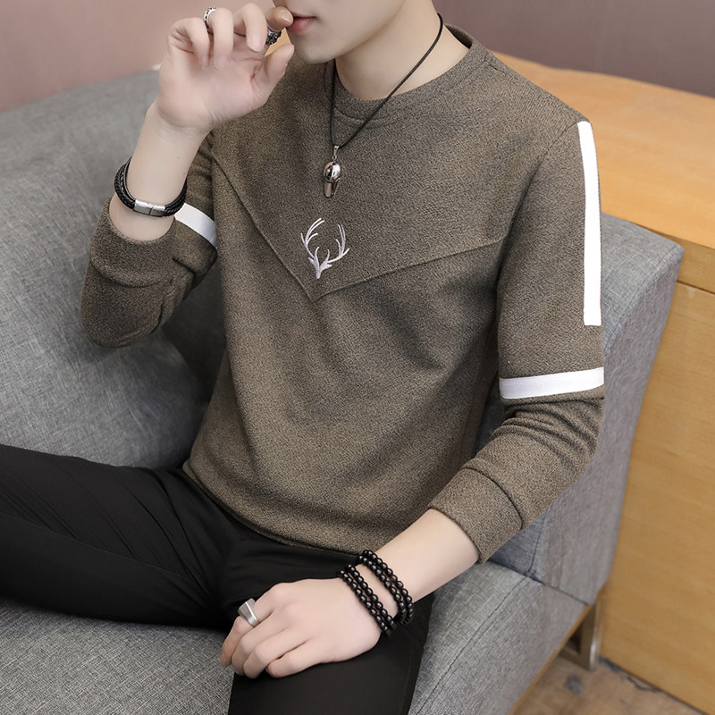 春季薄款长袖卫衣男T恤男外贸打底衫小鹿头圆领套头灰711P25,男装卫衣,星座1207