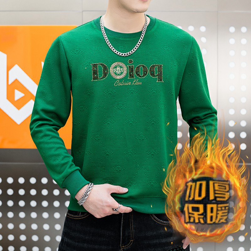 冬季长袖男欧版大码卫衣套头高定立体印花圆脸品牌绿9738加绒P50图片