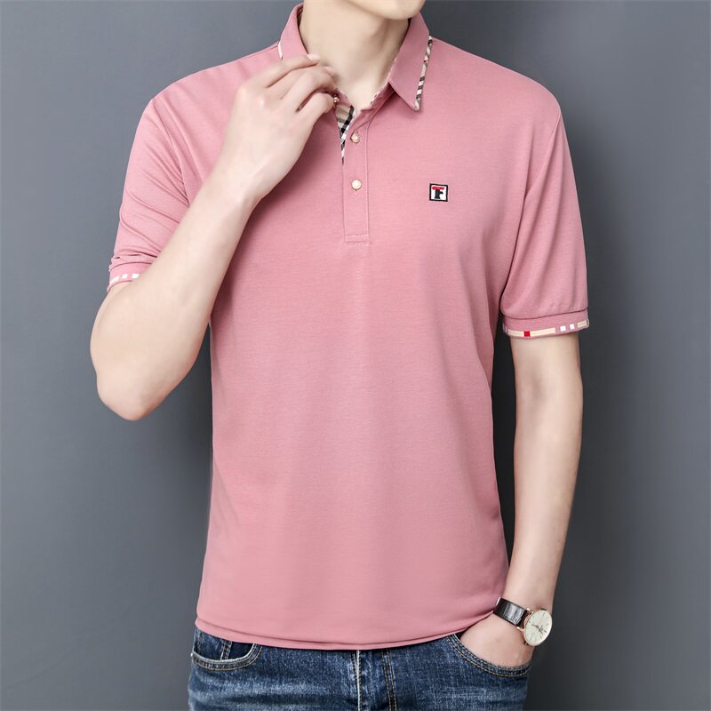 夏季棉短袖Polo衫领拼格t恤男修身百搭时尚精神商务绅士黑9576P40,男装Polo衫,星座1207