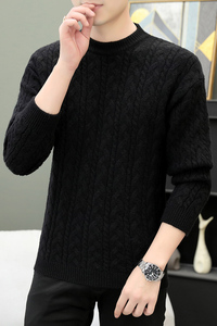 冬季保暖编制针织衫加厚毛衣圆领宽松打底毛衫波纹大码黑M9051P45图片