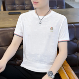 短袖大码商务冰丝清凉休闲五分袖卫衣套头日系圆领模特白8555P32，男装T恤，星座1207