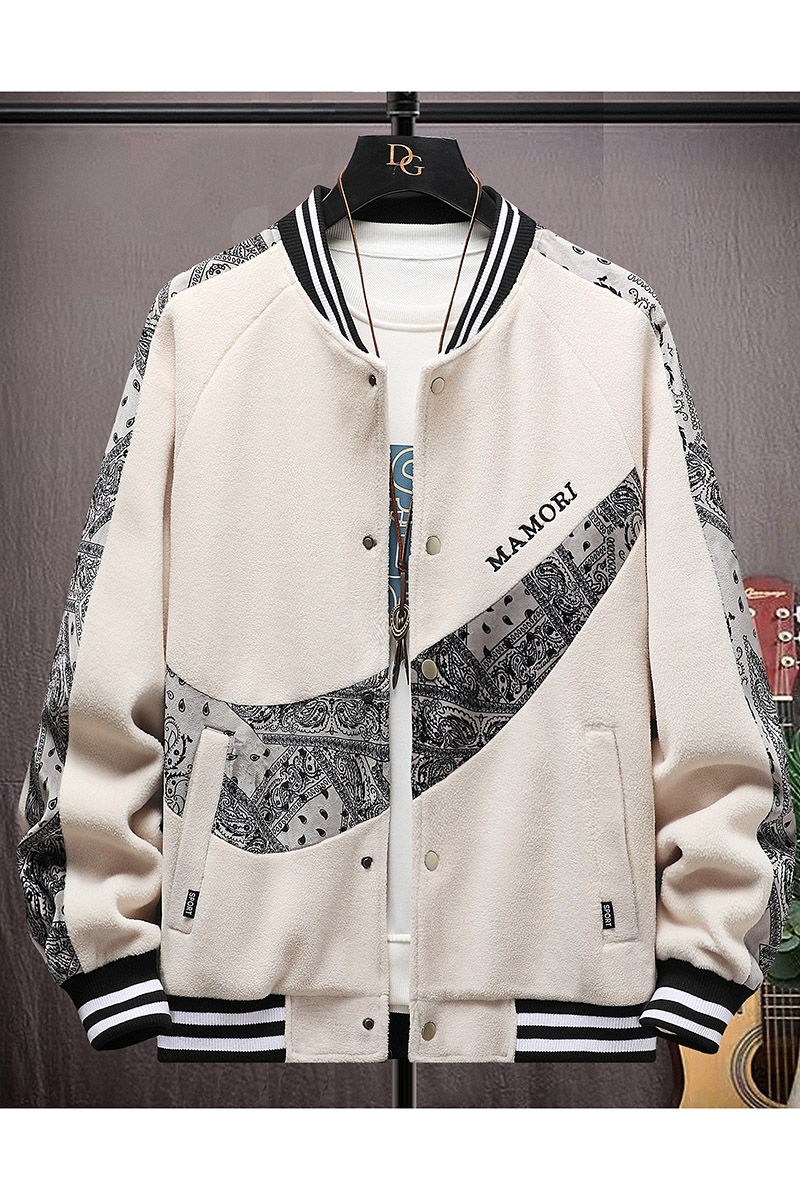 高质量直播颗粒绒拼接日系棒球服男夹克外套风衣棉服米白9821P75,男装夹克,星座1207